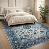 Indigo Blue Persian Floral Area Rug