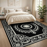 Ornate Black White Persian Medallion No. 15 Rug