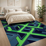 Neon Grid Isometric Cityscape Area Rug