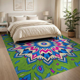 Vibrant Green Mandala Boho Area Rug
