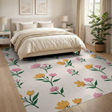 Vibrant Pink Yellow Floral Pattern Area Rug