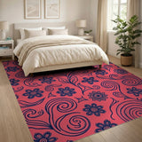 Vibrant Pink Navy Floral Vine Area Rug
