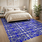 Vibrant Blue Geometric Floral Tile Area Rug