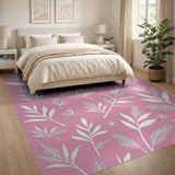Blush Pink White Leaf Silhouette Area Rug