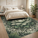 Ornate Green Lotus Mandala Area Rug