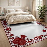 Ornate Red Rose Floral Border Area Rug