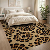 Tan Leopard Floral Mandala Area Rug