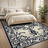 Elegant Black Ornate Floral Border Area Rug