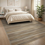 Distressed Brown Tan Striped Area Rug