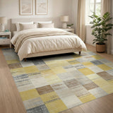 Yellow Distressed Patchwork Area Rug