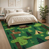 Whimsical Green Forest Kids Rug with Deer Tent