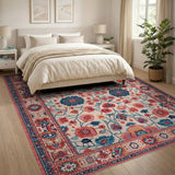 Persian Floral Area Rug in Vibrant Red Blue