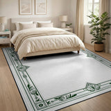 Ornate Green Art Deco Border Rug