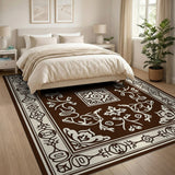 Traditional Persian Brown Area Rug with Floral Borders