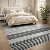 Bold Black White Striped Woven Black and White Rug