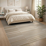 Beige Woven Stripe Geometric Area Rug