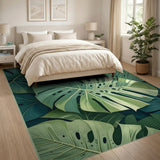 Lush Monstera Leaves Green Boho Chic Area Rug