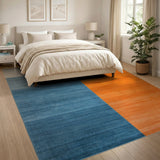 Modern Blue Orange Color Block Area Rug