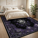 ODIKA Gothic Skull Purple Washable Area Rug - Low Pile Ornate Dark Aesthetic Decor