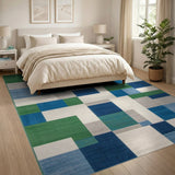 Geometric Blue Green Block Area Rug