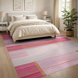 Vibrant Pink Orange Geometric Stripe Area Rug