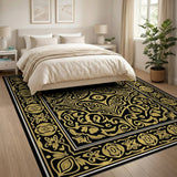 Ornate Black Gold Traditional Persian Area Rug