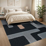 Modern Geometric Grey Area Rug with Black Orange