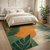 Bold Orange Palm Leaf Area Rug