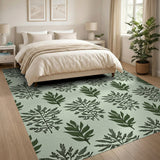 Green Mint Green Fern Leaf Pattern Area Rug