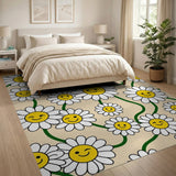 Whimsical Smiling Daisy Cartoon Area Rug