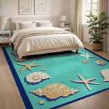 Coastal Beach Teal Seashell Starfish Coastal Area Rug