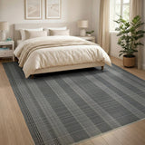 Black White Vertical Stripe Woven Rug
