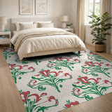 Red Green Floral Vintage Pattern Rug