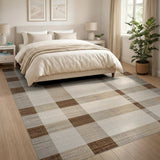 Rustic Brown Tan Plaid Woven Rustic Farmhouse Area Rug