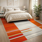 Vibrant Orange Red Geometric Stripe Area Rug