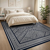 Black White Greek Key Maze Geometric Rug