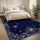 Ornate Navy Celestial Moon Snowflake Rug