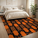 Vibrant Orange Black Geometric Area Rug