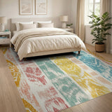 Vibrant Multi-Color Ikat Tribal Stripe Rug