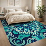 Teal Mandala Geometric Geometric Modern Area Rug
