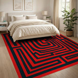 Red Bold Red Maze Labyrinth Area Rug