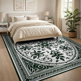 Ornate Green Floral Persian Medallion Rug