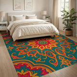 Vibrant Teal Mandala Persian Area Rug