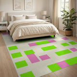 Bold Pink Green Geometric Block Area Rug