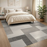 Beige and Neutral Modern Grey Beige Geometric Area Rug