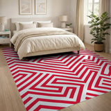 Bold Red Zigzag Heart Geometric Area Rug