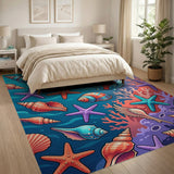 Vibrant Seashell Starfish Coastal Beach Rug