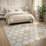 Yellow Teal Hexagon Honeycomb Area Rug