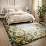 ODIKA Art Nouveau Floral Washable Area Rug - Vintage Botanical Low Pile Non-Slip Rug