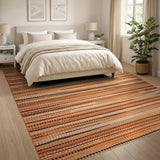 Terracotta Orange Striped Woven Area Rug